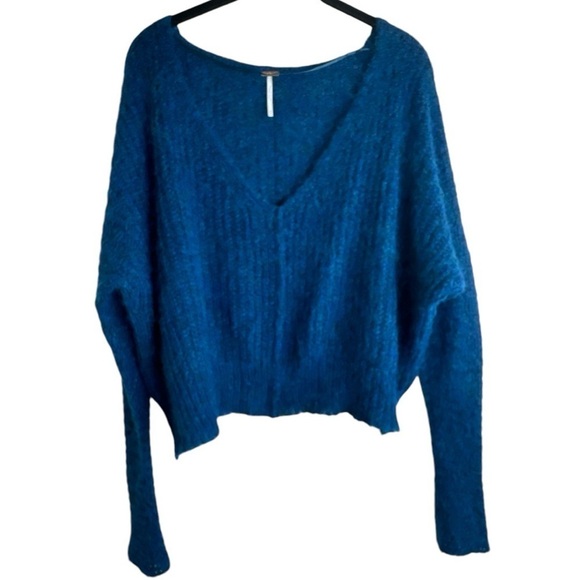 Free People Moonbeam V-Neck Oversized Alpaca Sweater Teal Blue Size XS - Picture 3 of 12